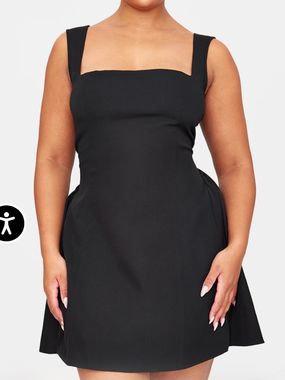 PrettyLittleThing BLACK HIP PLEATED SHIFT DRESS